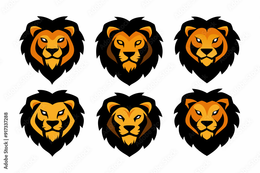 Set of icons related to mascot lion head vector design Set of icons related to mascot lion head vector design