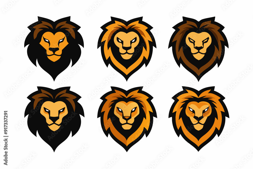 Set of icons related to mascot lion head vector design Set of icons related to mascot lion head vector design