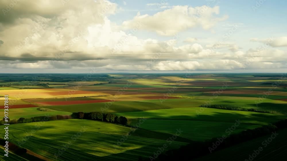Captivating countryside landscape at sunset with vibrant fields and dramatic clouds Captivating countryside landscape at sunset with vibrant fields and dramatic clouds