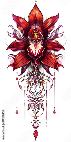 Tribal Orchid flower Tattoo traditional tattoo illustration