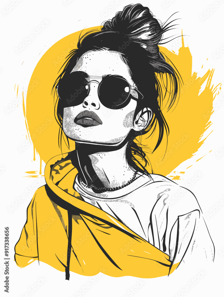 Fototapeta premium Beautiful Woman in Sunglasses. . Fashion girl. Vector Illustration for printing on a T-shirt.