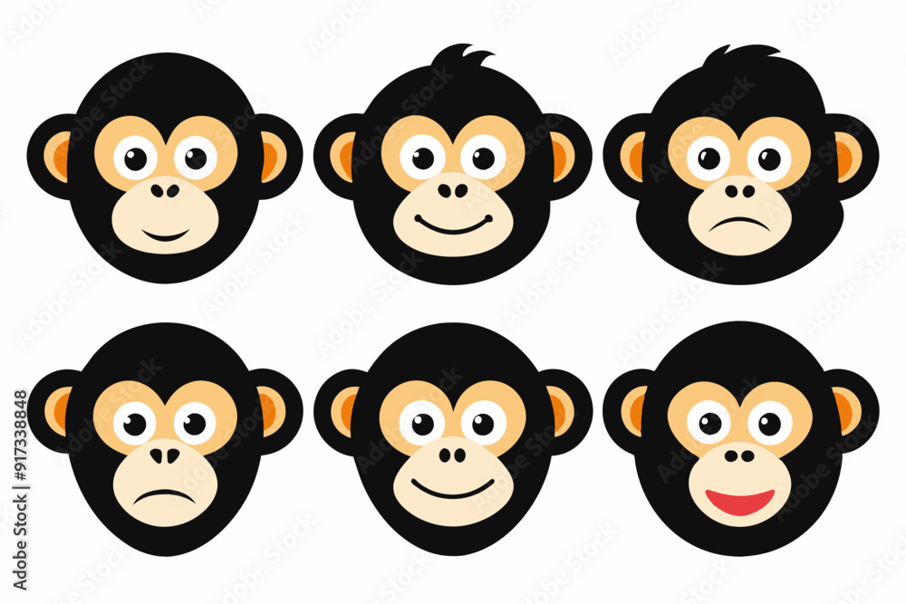 Set of icons related to mascot monky head vector design Set of icons related to mascot monky head vector design