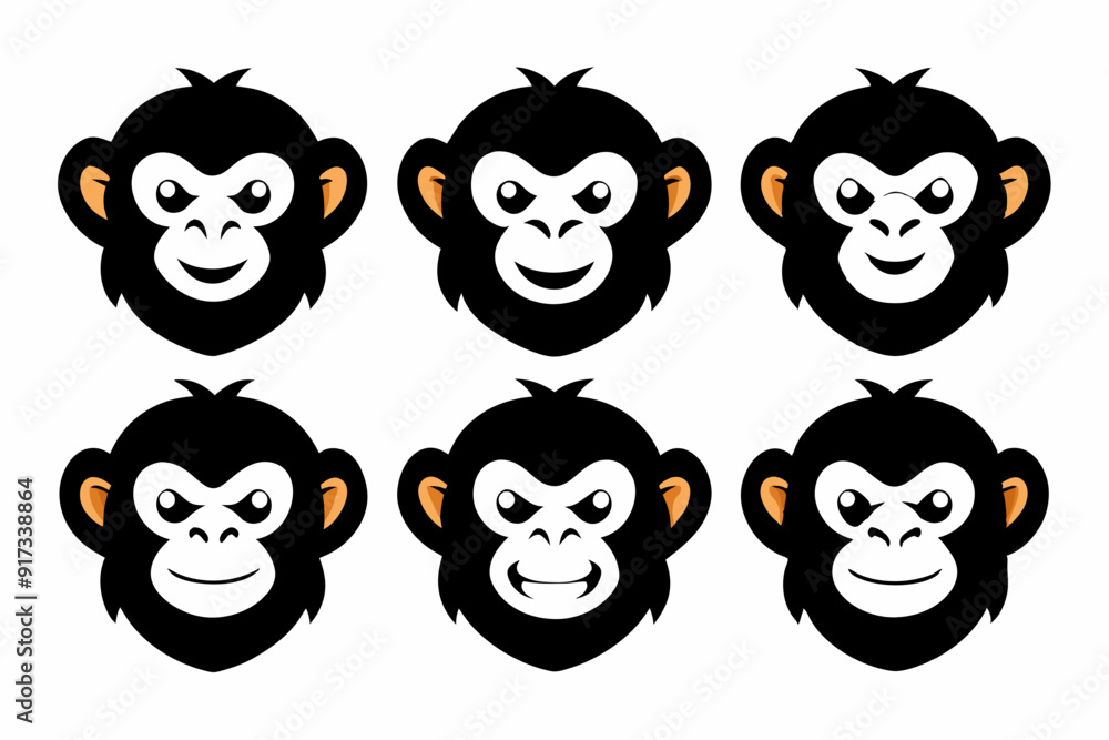 Set of icons related to mascot monky head vector design Set of icons related to mascot monky head vector design