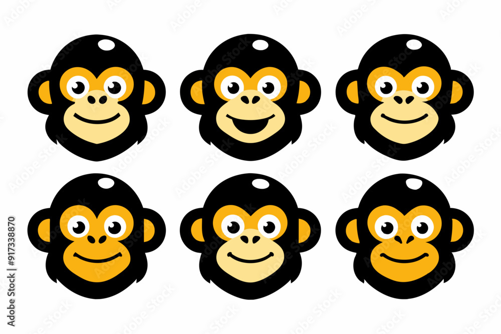 Set of icons related to mascot monky head vector design Set of icons related to mascot monky head vector design