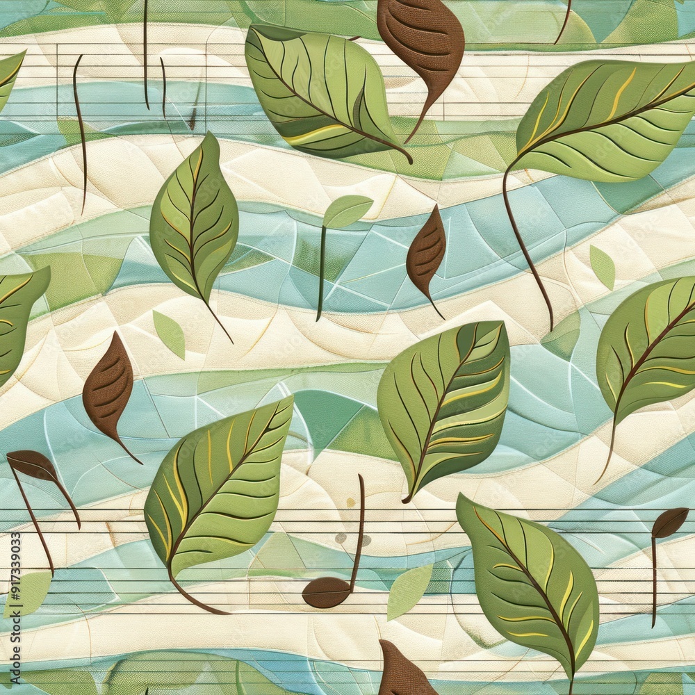 Abstract Green Leaves and Music Notes. Abstract Green Leaves and Music Notes.