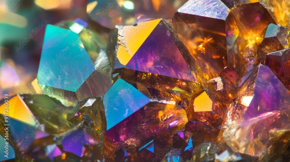 Close-up of colorful crystals with vibrant Close-up of colorful crystals with vibrant