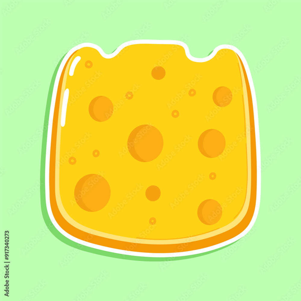 Sticker Cheese character. Vector hand drawn cartoon kawaii character illustration icon. Isolated on green background. Cheese character concept Sticker Cheese character. Vector hand drawn cartoon kawaii character illustration icon. Isolated on green background. Cheese character concept