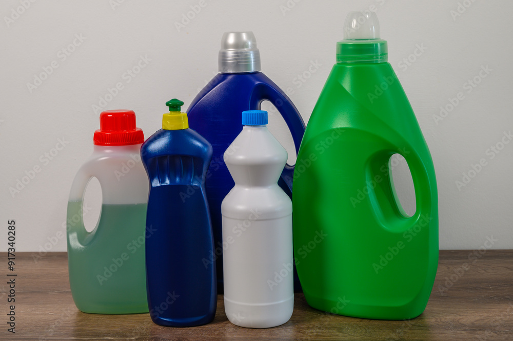 Set of usual plastic bottles from a household - pollution concept Set of usual plastic bottles from a household - pollution concept