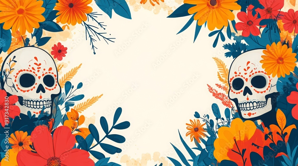 Day of the Dead, el Dia de los Muertos Celebration, Sugar Skull and Flowers Facebook Cover, with copy space Day of the Dead, el Dia de los Muertos Celebration, Sugar Skull and Flowers Facebook Cover, with copy space