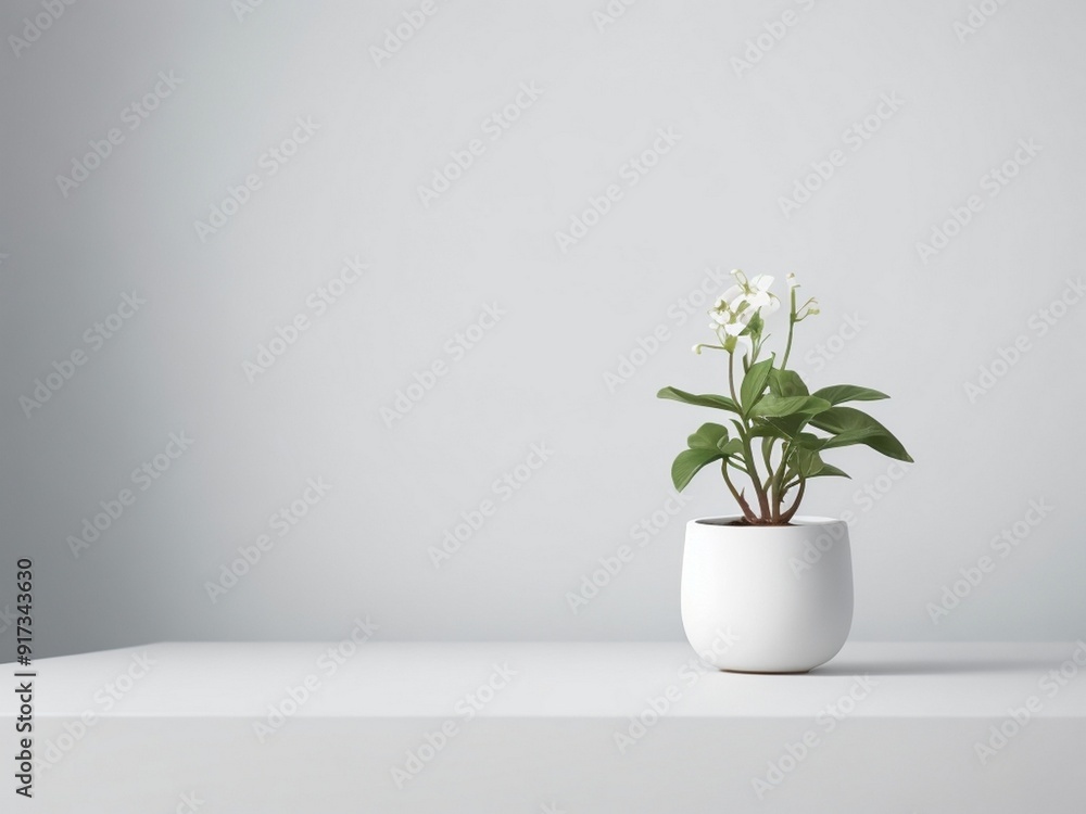White walls with a background of small plants White walls with a background of small plants