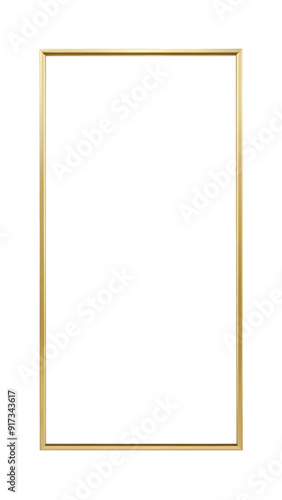 Elegant rectangular gold frame with a sleek, minimalist design, perfect for showcasing artwork or photographs. Isolated on transparent background, png.