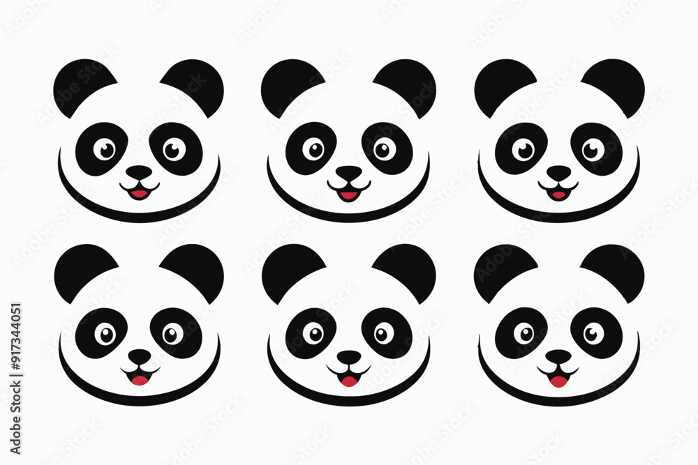 Set of icons related to mascot panda head vector design Set of icons related to mascot panda head vector design