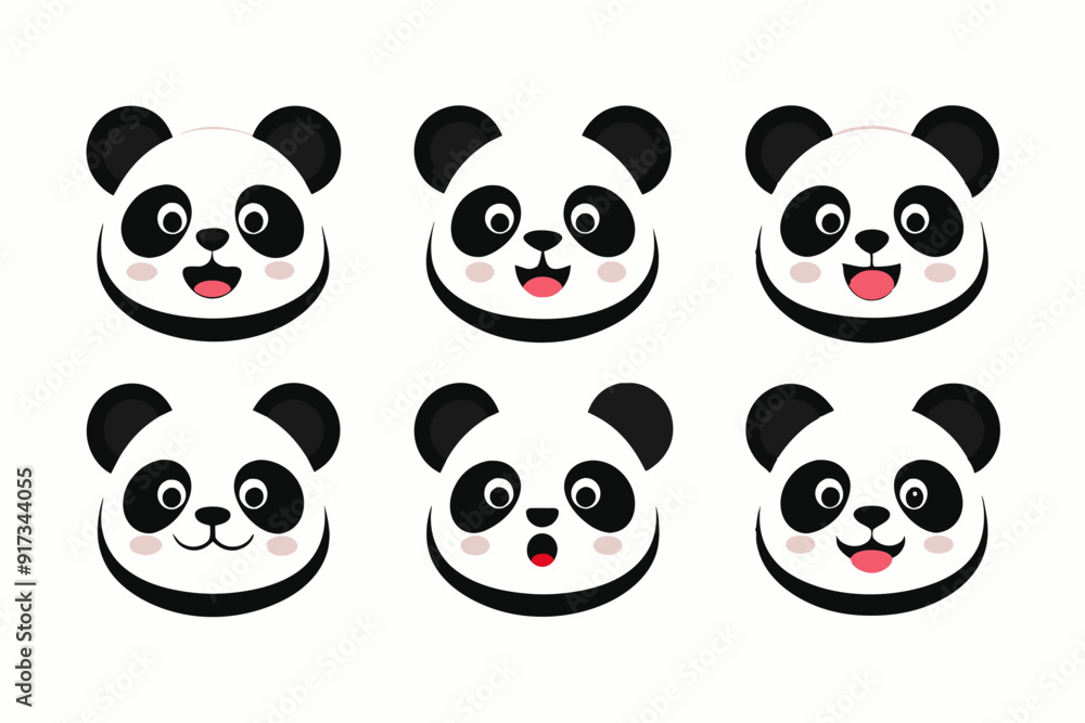 Set of icons related to mascot panda head vector design