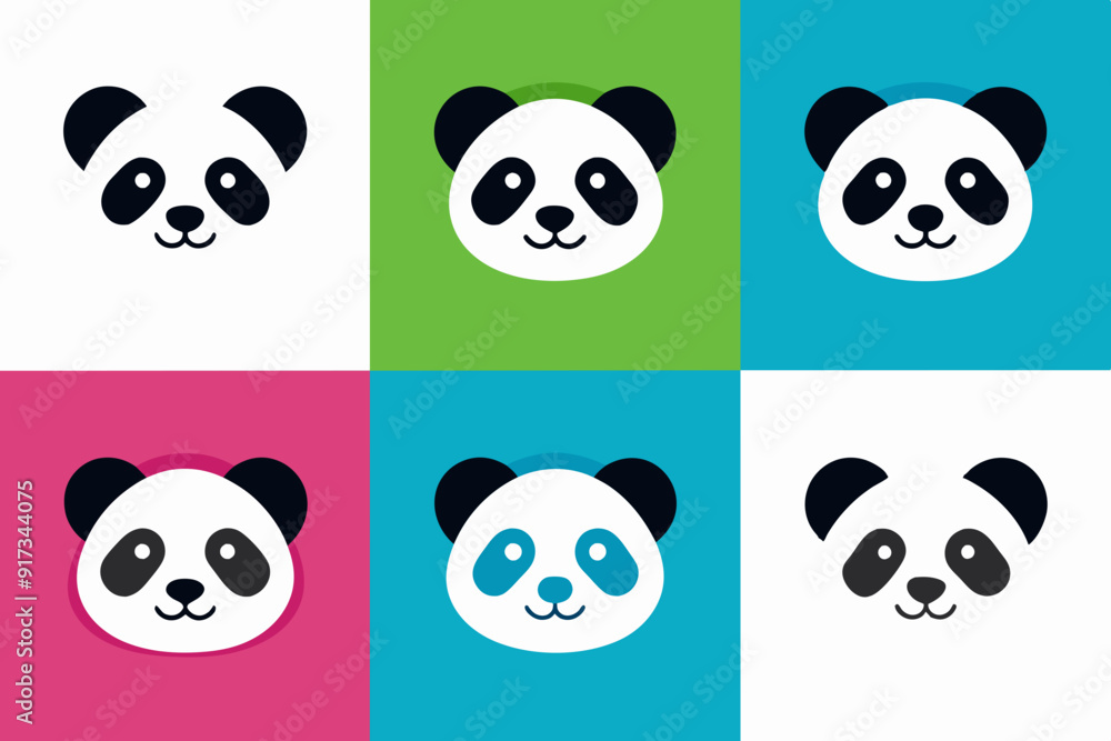 Set of icons related to mascot panda head vector design Set of icons related to mascot panda head vector design