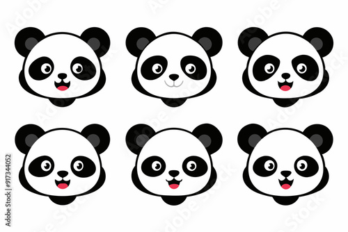 Set of icons related to mascot panda head vector design