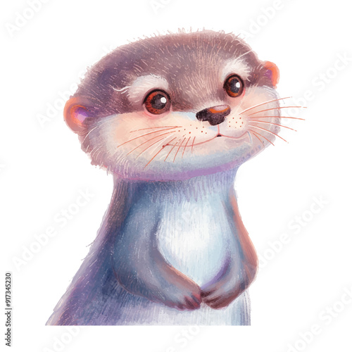 watercolor of otter white background (26)