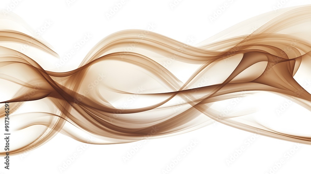 A vector illustration of a soft, flowing wave of light brown smoke on white background. The smoke is depicted in an elegant and fluid design with smooth curves A vector illustration of a soft, flowing wave of light brown smoke on white background. The smoke is depicted in an elegant and fluid design with smooth curves