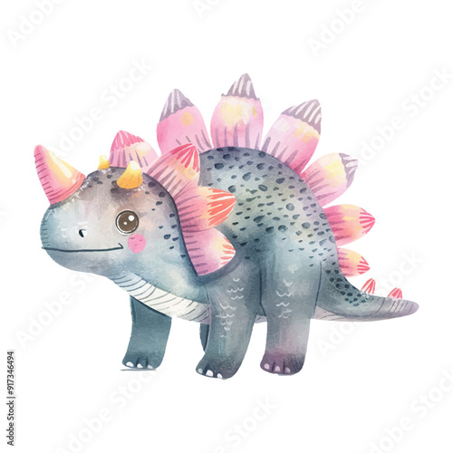 watercolor stegosaurus dinosaur white background (22)