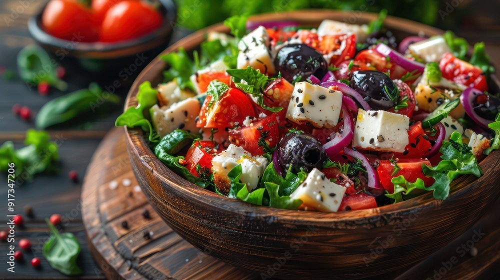 salad with vegetables and cheese on solid colour background salad with vegetables and cheese on solid colour background