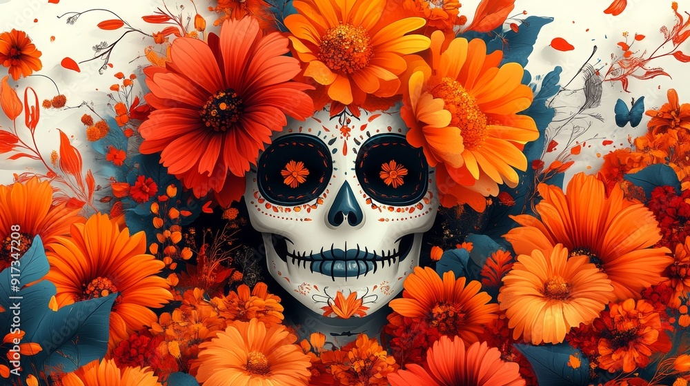 Day of the Dead, el Dia de los Muertos Celebration, Sugar Skull and Flowers Facebook Cover, with copy space Day of the Dead, el Dia de los Muertos Celebration, Sugar Skull and Flowers Facebook Cover, with copy space