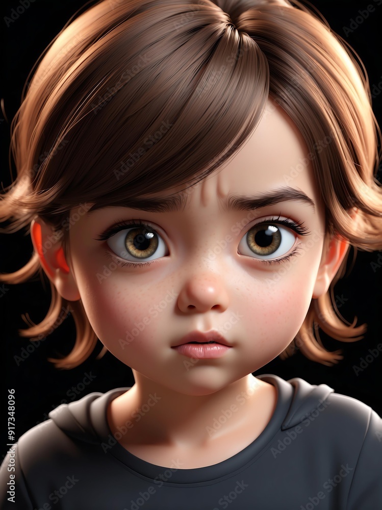 Fototapeta premium cartoon portrait of a female kid pouting isolated on a background