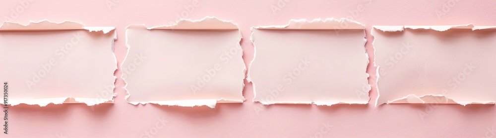 Four ripped pieces of paper with soft edges, on a pastel pink background. Ideal for invitations, cards, or social media graphics. Four ripped pieces of paper with soft edges, on a pastel pink background. Ideal for invitations, cards, or social media graphics.