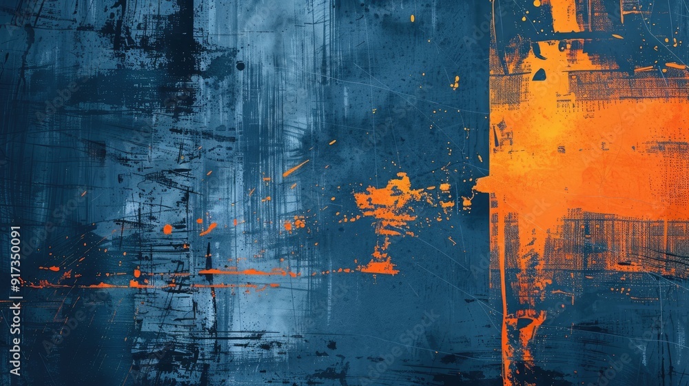 Abstract grunge background with orange glitch noise on blue texture. Abstract grunge background with orange glitch noise on blue texture.