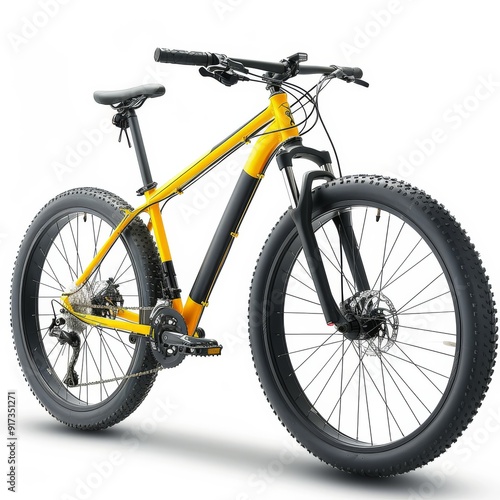 Robust 29er mountain bike in yellow and black, with off-road tires, ideal for rugged photo