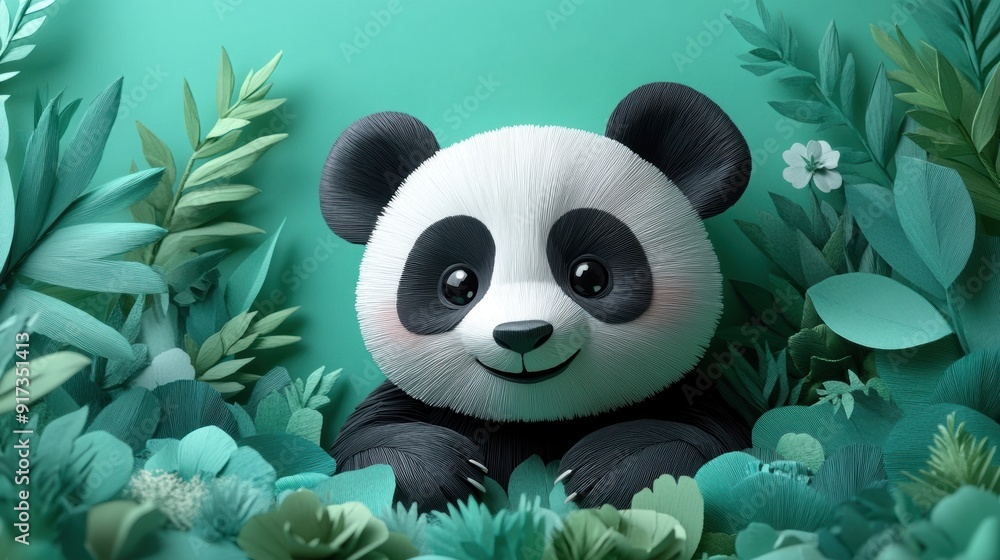 Adorable Panda in Lush Green Jungle Adorable Panda in Lush Green Jungle