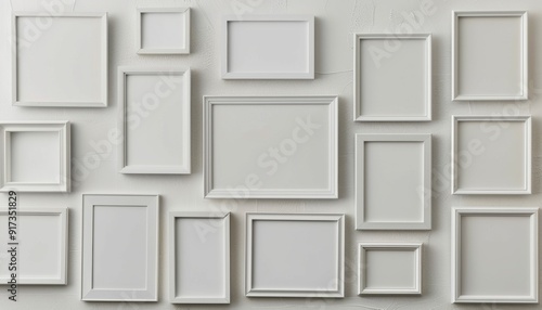 Collection of light grey frames with white blank canvases, ideal for creative expressions