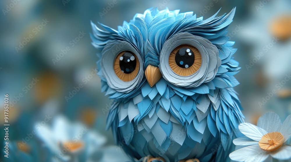 Fototapeta premium Colorful Paper Art Owl Close-Up