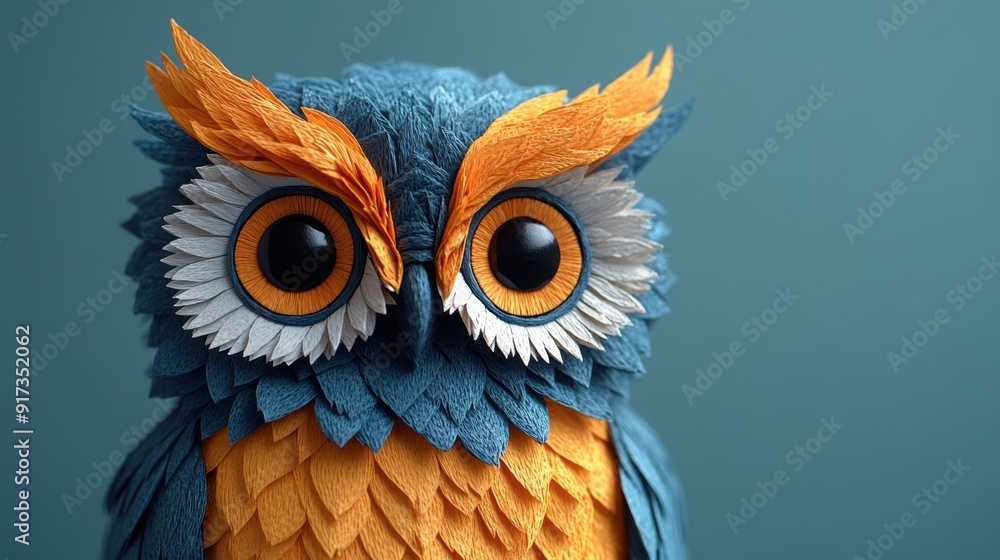 Colorful Paper Art Owl Close-Up Colorful Paper Art Owl Close-Up