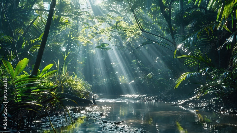sun rays through the trees