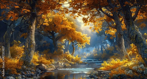 autumn forest in the morning