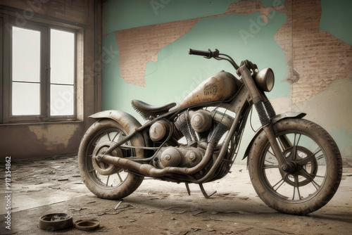 Wallpaper Mural Antigua motocicleta oxidada en un espacio vintage Torontodigital.ca