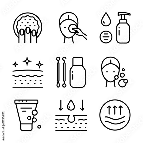 Skin care line icons set. Facial Skin Cleaner signs collection. Vector isolated outline drawing.