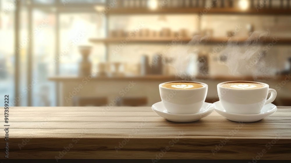 custom made wallpaper toronto digitalInterior of a Coffee Shop with Steamy Cups on Table