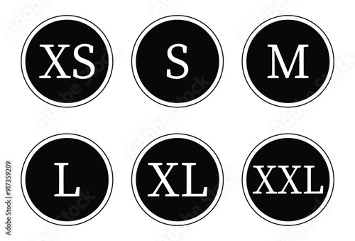 T-shirt size icon set. Clothing size label or tag. Isolated tag sign symbol. Vector illustration in eps 10.