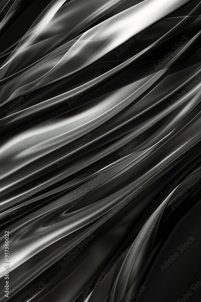 Fototapeta premium Black background with wavy blurry lines in all corners shimmering from black to white, gray, and silver , black background, in the corners there are blurry lines that shimmer from