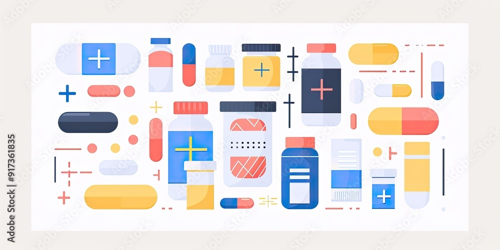 A collection of medicine bottles and pills. A collection of medicine bottles and pills.