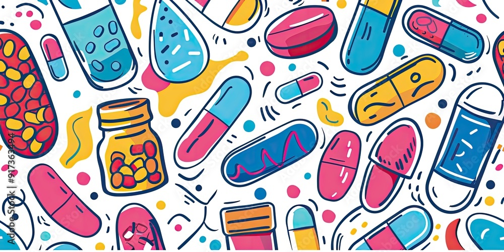 Playful Pills and Capsules Illustration Playful Pills and Capsules Illustration
