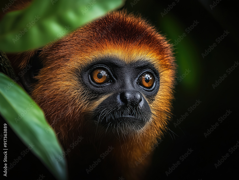 Fototapeta premium Close-Up of Brown Lemur with Intense Eyes in Jungle
