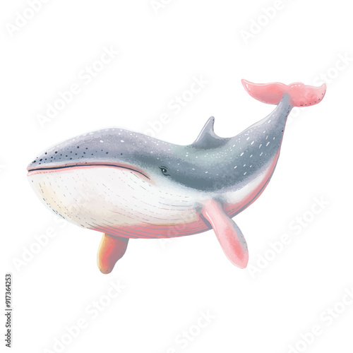 whale flying in sky white background 777