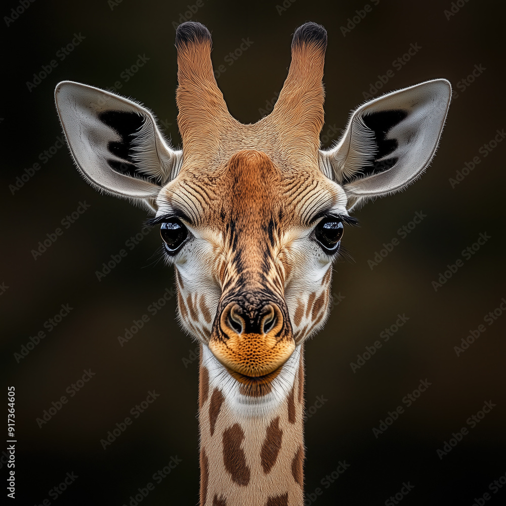 Close-Up Portrait of a Giraffe with Dark Background
