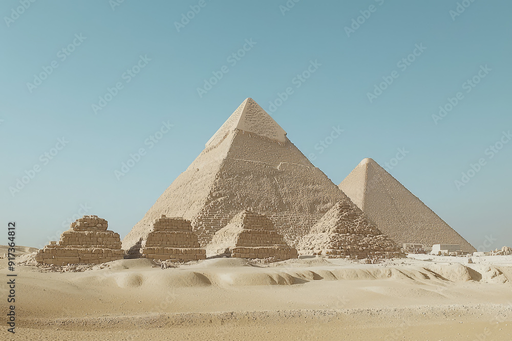 Giza's grand pyramids captivate with towering elegance under a pristine sky, a timeless testament to ancient Egyptian architectural brilliance. Giza's grand pyramids captivate with towering elegance under a pristine sky, a timeless testament to ancient Egyptian architectural brilliance.