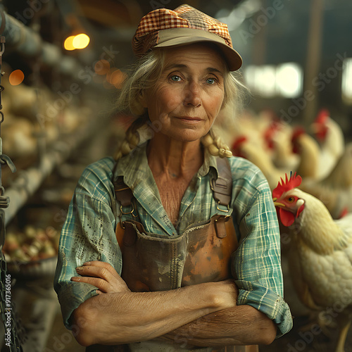 Middleaged American women managing largescale poultry farms automated feeders and waterers near Atlanta Georgia photo