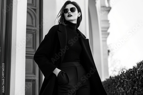 fashion photography in black and white with a girl in black clothes