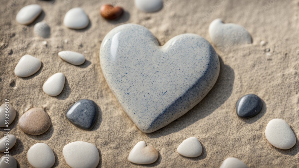Sea background, heart-shaped pebbles on a sandy beach. Sea background, heart-shaped pebbles on a sandy beach.