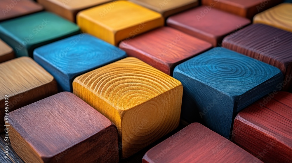 Colorful wooden blocks with textures in close Colorful wooden blocks with textures in close