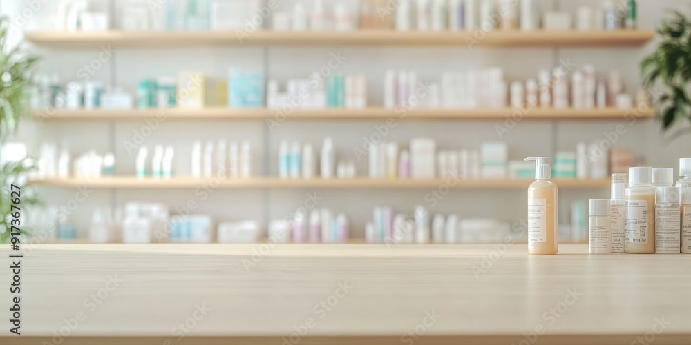 Medicines Displayed on a Spacious Drugstore Table Medicines Displayed on a Spacious Drugstore Table